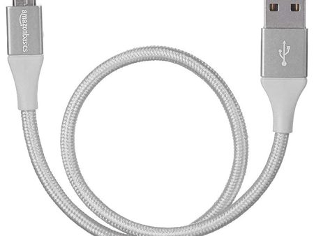 Amazon Basics - Cable USB 2.0 A a micro USB B con trenzado doble, 0, 3 m, Plateado Online Hot Sale