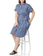 Amazon Essentials Vestido Camisero con Cinturón y Cierre de Botones en La Parte Delantera Mujer, Azul Marino Blanco, Rayas Jaspeadas, M Sale